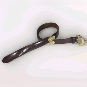 Fossil Ornate Brass Hardware Genuine Leather Belt Size M Heart Concho Westen VTG